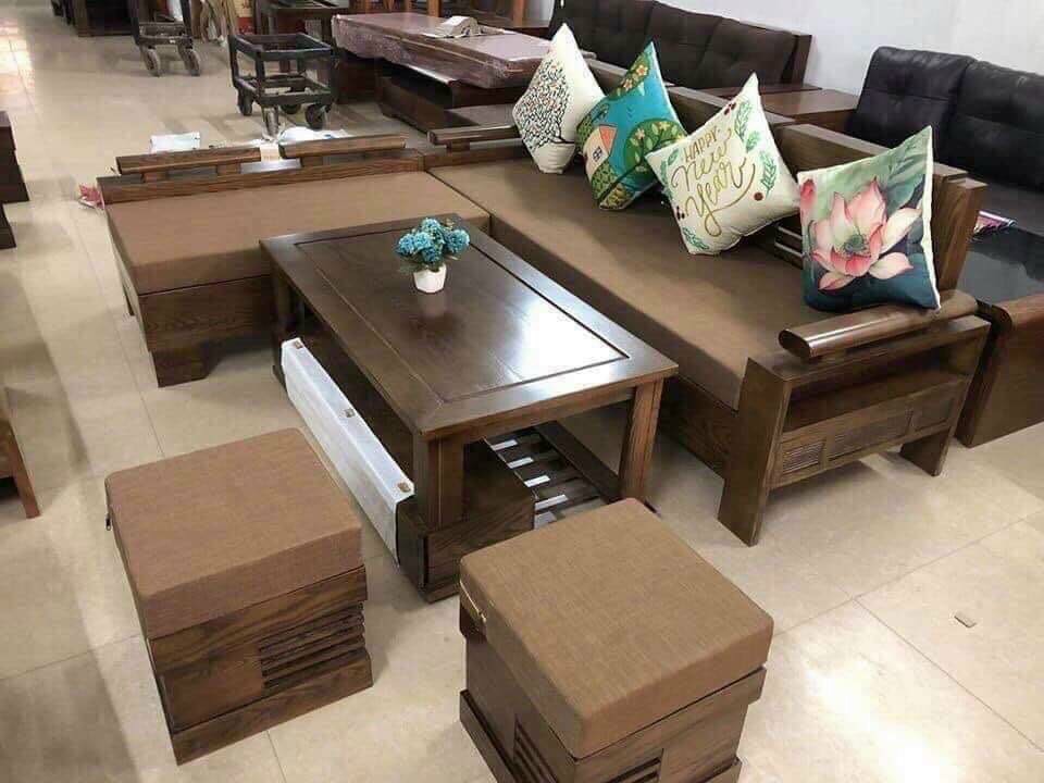 Bộ bàn ghế gỗ sofa phòng khách gỗ sồi giá rẻ