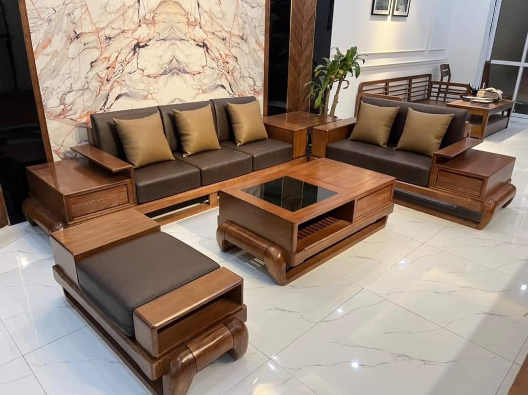 sofa phòng khách gỗ sồi tự nhiên hiện đại